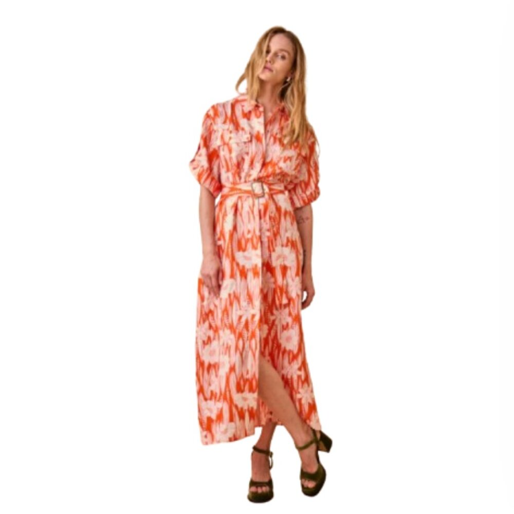 HUNTER BELL Orange and White Maxi Dress